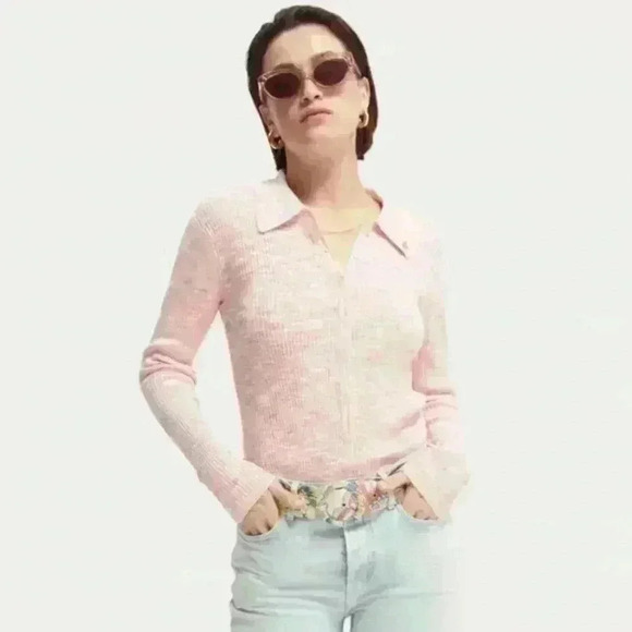 Scotch & Soda Pink/White Yarn Dyed Cardigan Knit  Sweater Size XS EUC! - Picture 1 of 13